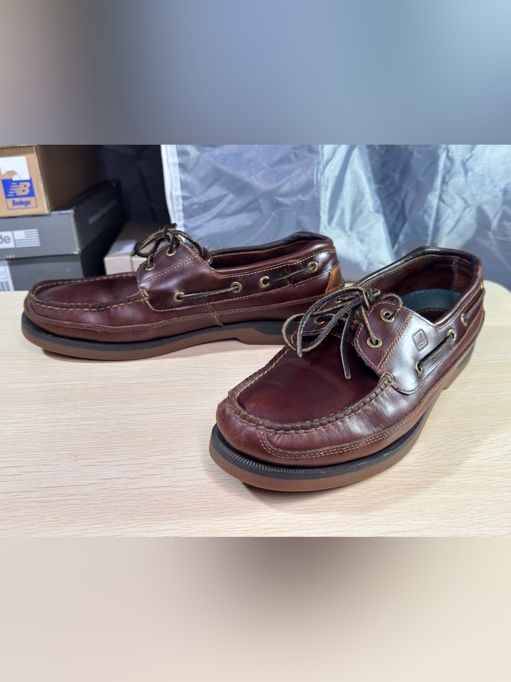 Sperry Top Sider Mako Collection Brown Leather Boat Loafer Shoes Men 10.5 Wide